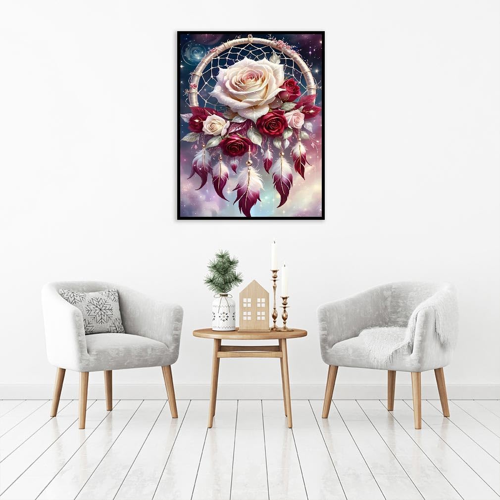 Dream Catcher Counted Cross Stitch Kits for Adults, Flowers Stamped Cross Stitch Kits for Beginners