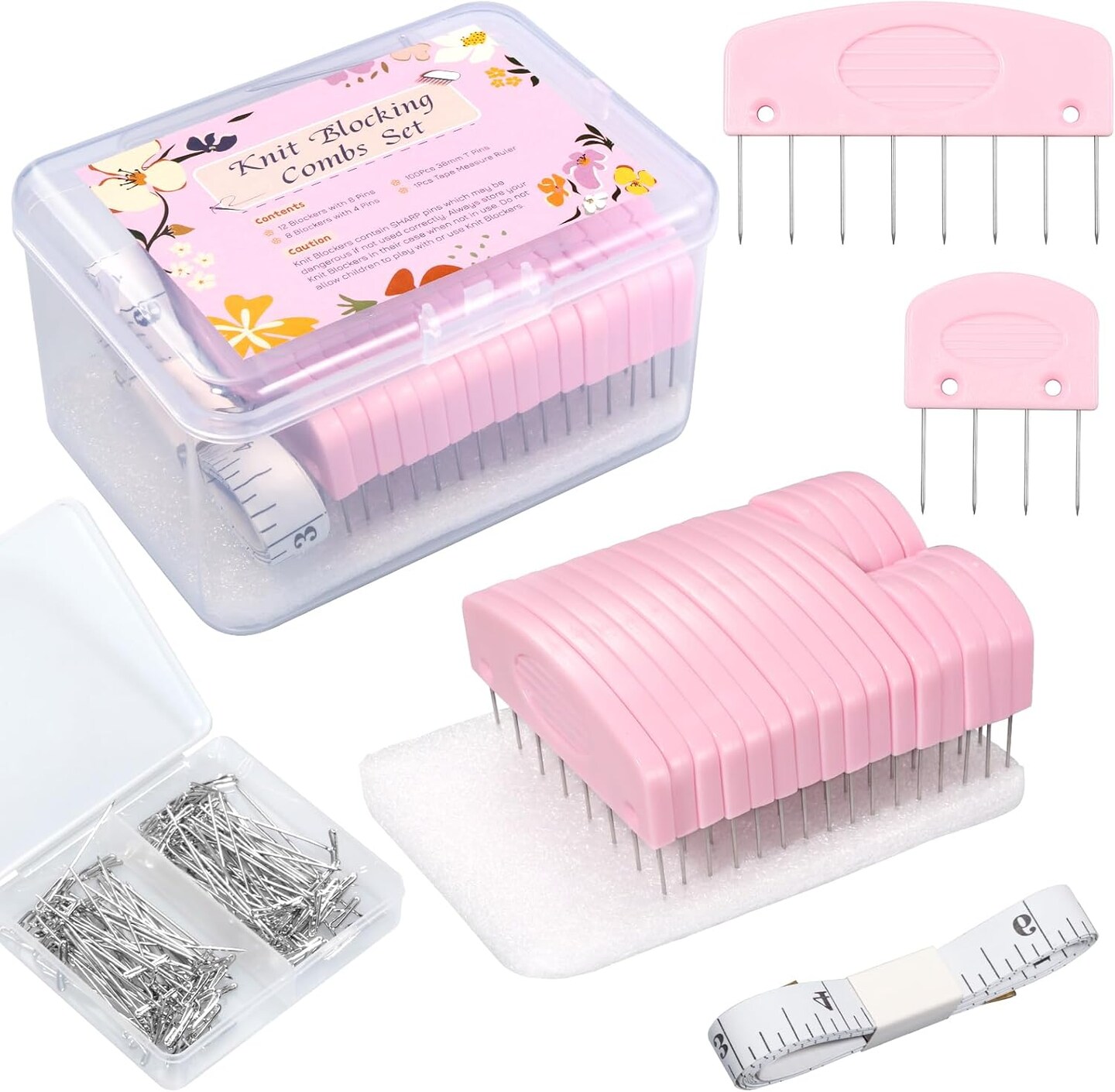 120-Piece Knit Blocking Pins Kit for Knitting and Crochet, Includes 20 Knit Blocking Combs, 100 T-Pins for Blocking Mats, with Storage Box