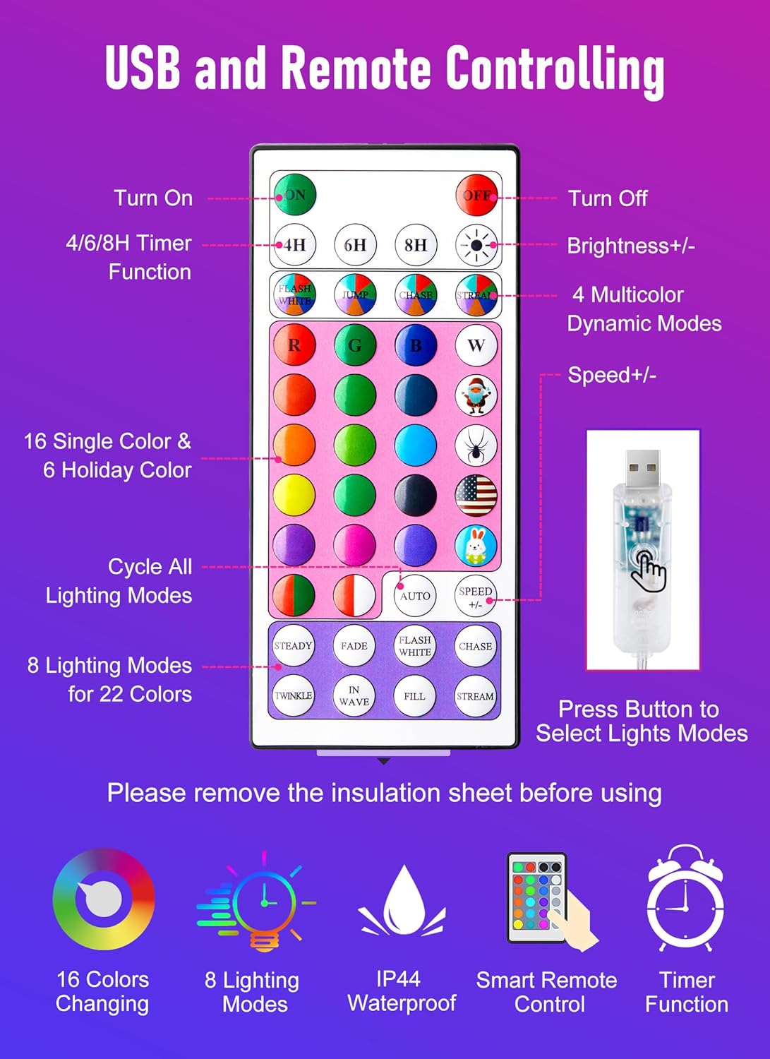 33FT 100 LED String Light with Remote - Color Changing