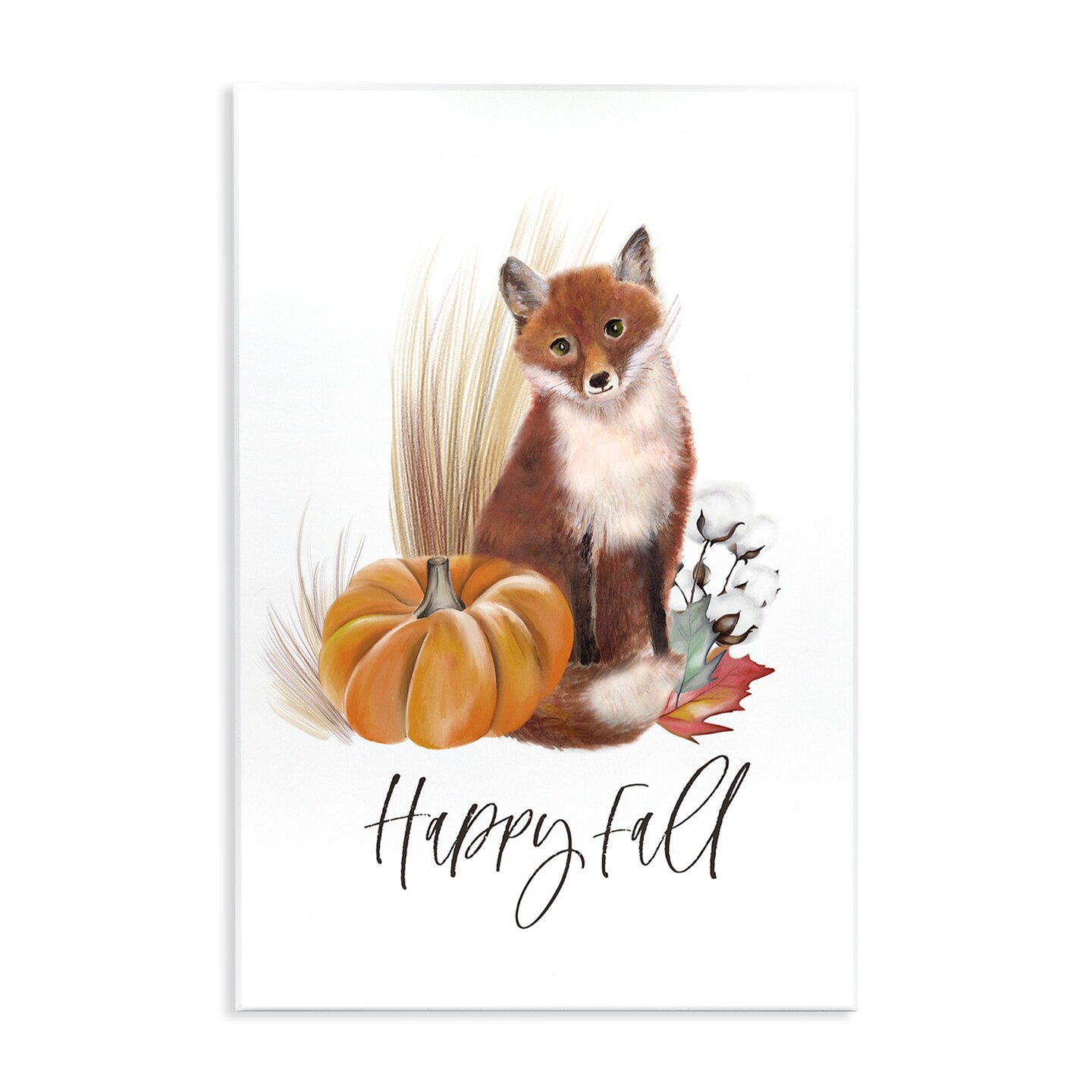 Happy Fall Scenic Autumn Fox Pumpkin Botanicals Wall Plaque Art