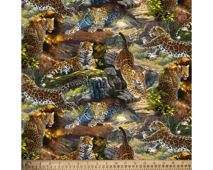  Leopard Jungle Cats Cotton Fabric| By the Yard | Sewing and Crafting | 44 inches wide