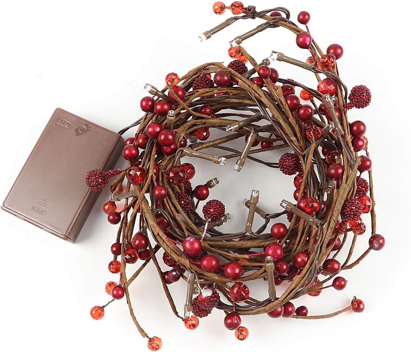 5.9FT - Red Berry Branch Pre-lit Garland with 30LED Lights, Battery Operated Fairy String Lights