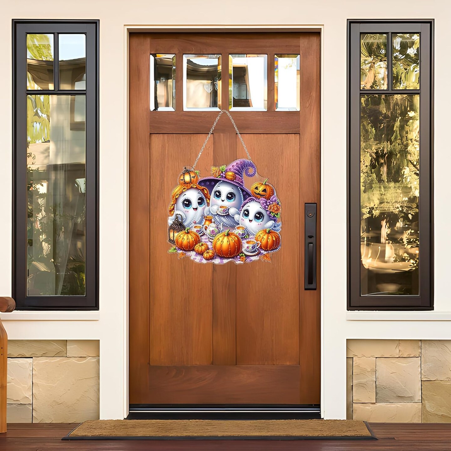 Halloween Ghost Diamond Art Hanging Kit for Adults – Double-Sided 5D DIY Acrylic Window Pendant, Special Shaped Rhinestones, Home & Garden Wall Decor