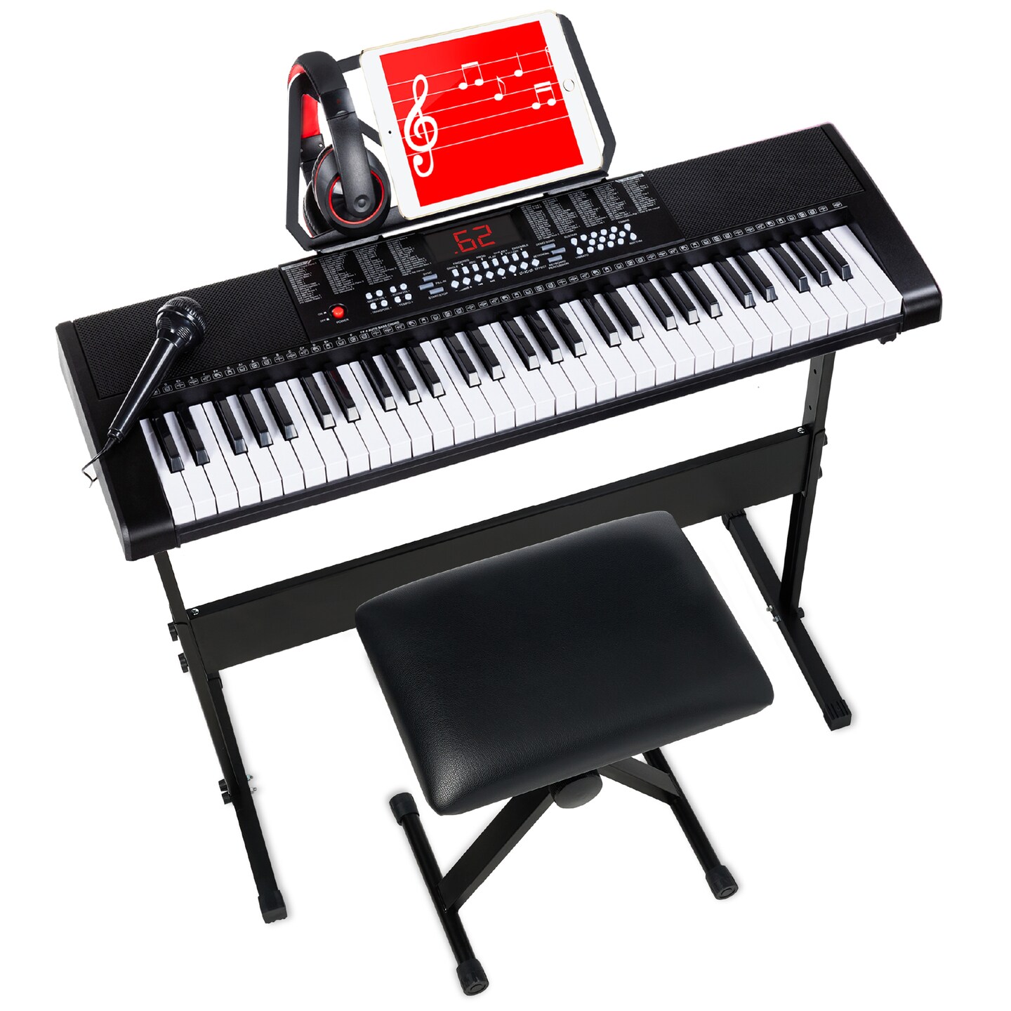 Best Choice Products 61-Key Beginners Electronic Keyboard Piano Set w/ LED, 3 Teaching Modes, H-Stand, Stool