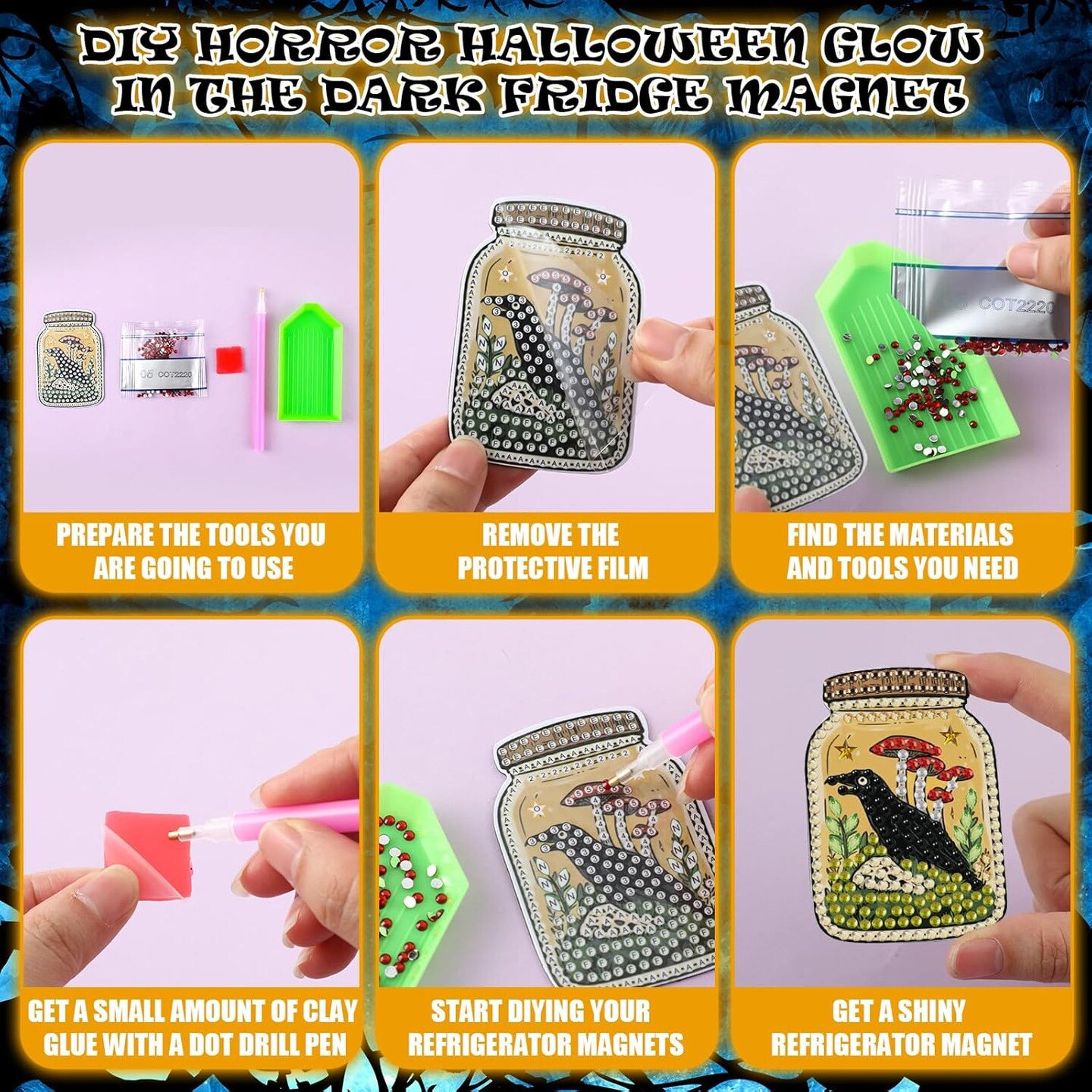 30 Pcs Halloween Diamond Painting Magnets Kits Gothic