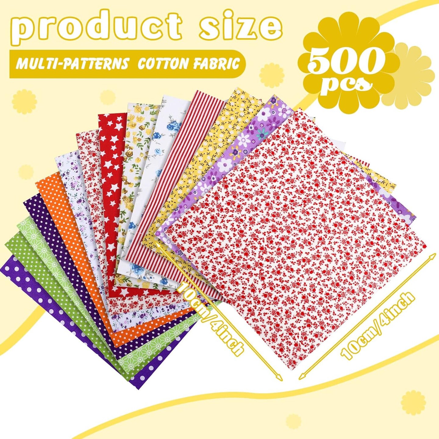 500 Pcs 4 x 4 Inch Cotton Fabric Squares Pre Cut Patchwork