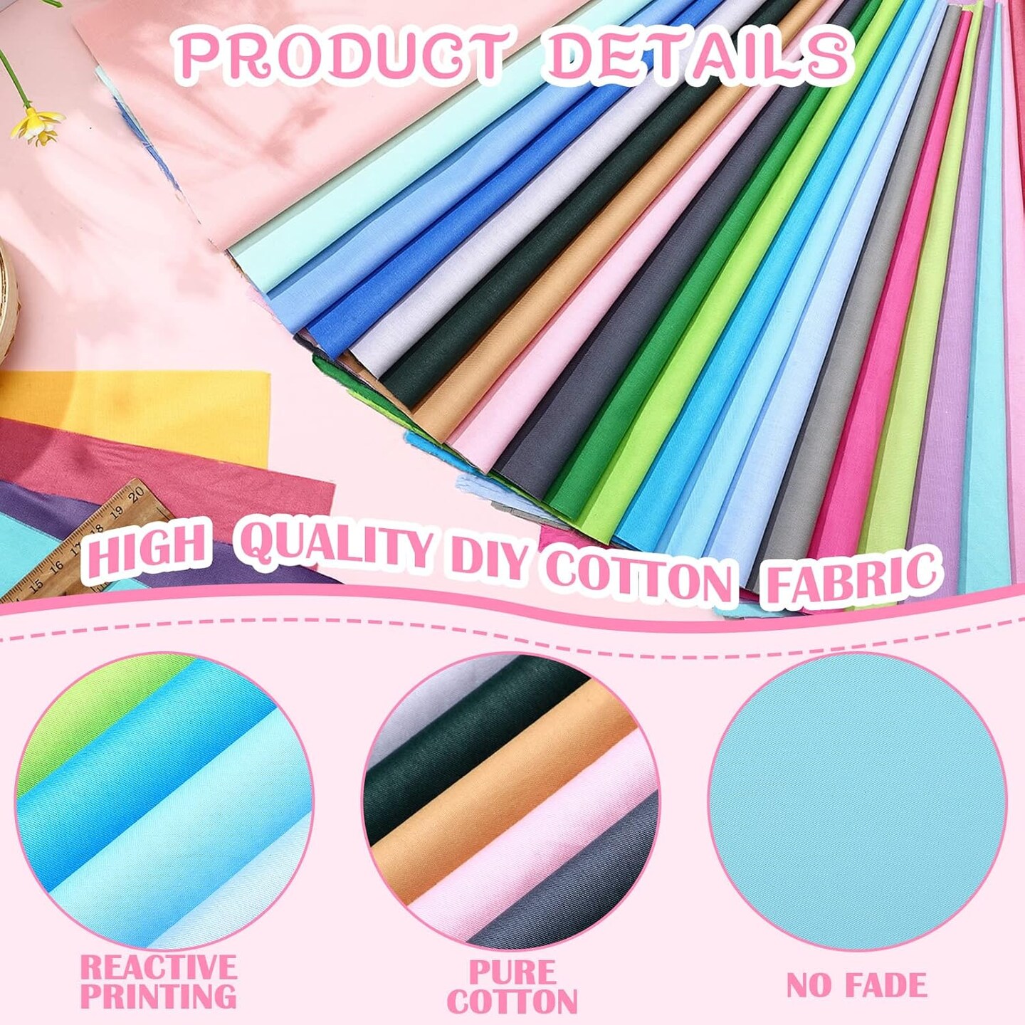 50 Pcs 10 x 10 Inch Cotton Fabric Bundle Square Multicolor Fabric
