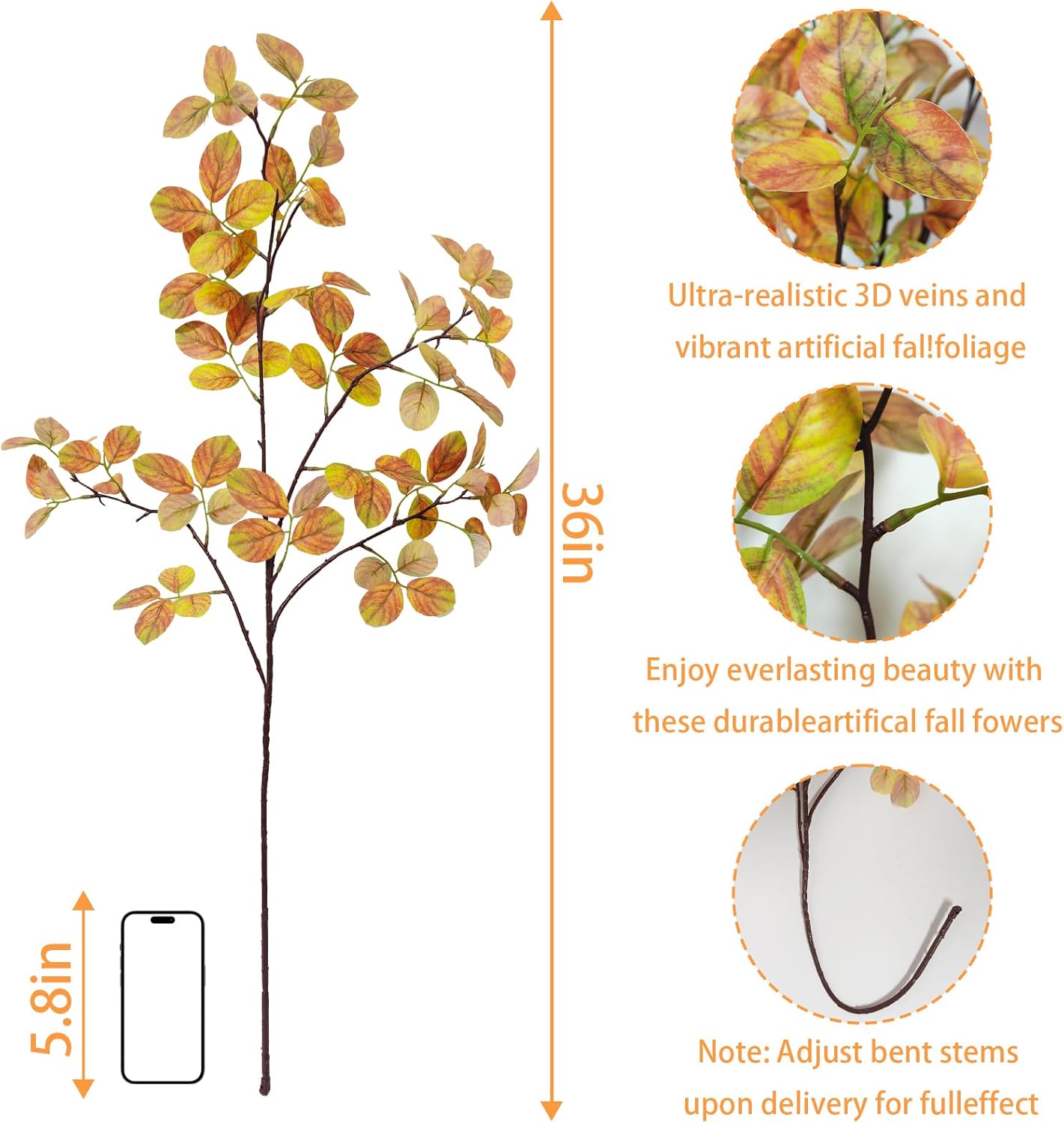 2PCS Artificial Fall Leaves Stems, 36&#x22; Fake Eucalyptus Leaves