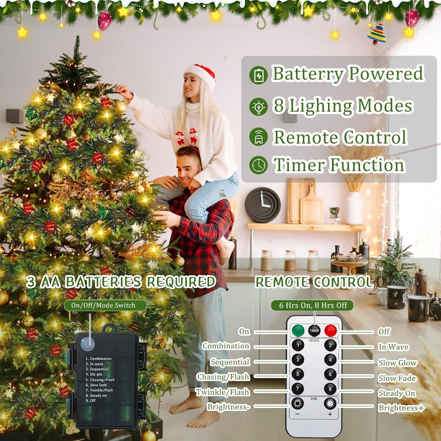 2 Pcs Prelit Christmas Garland