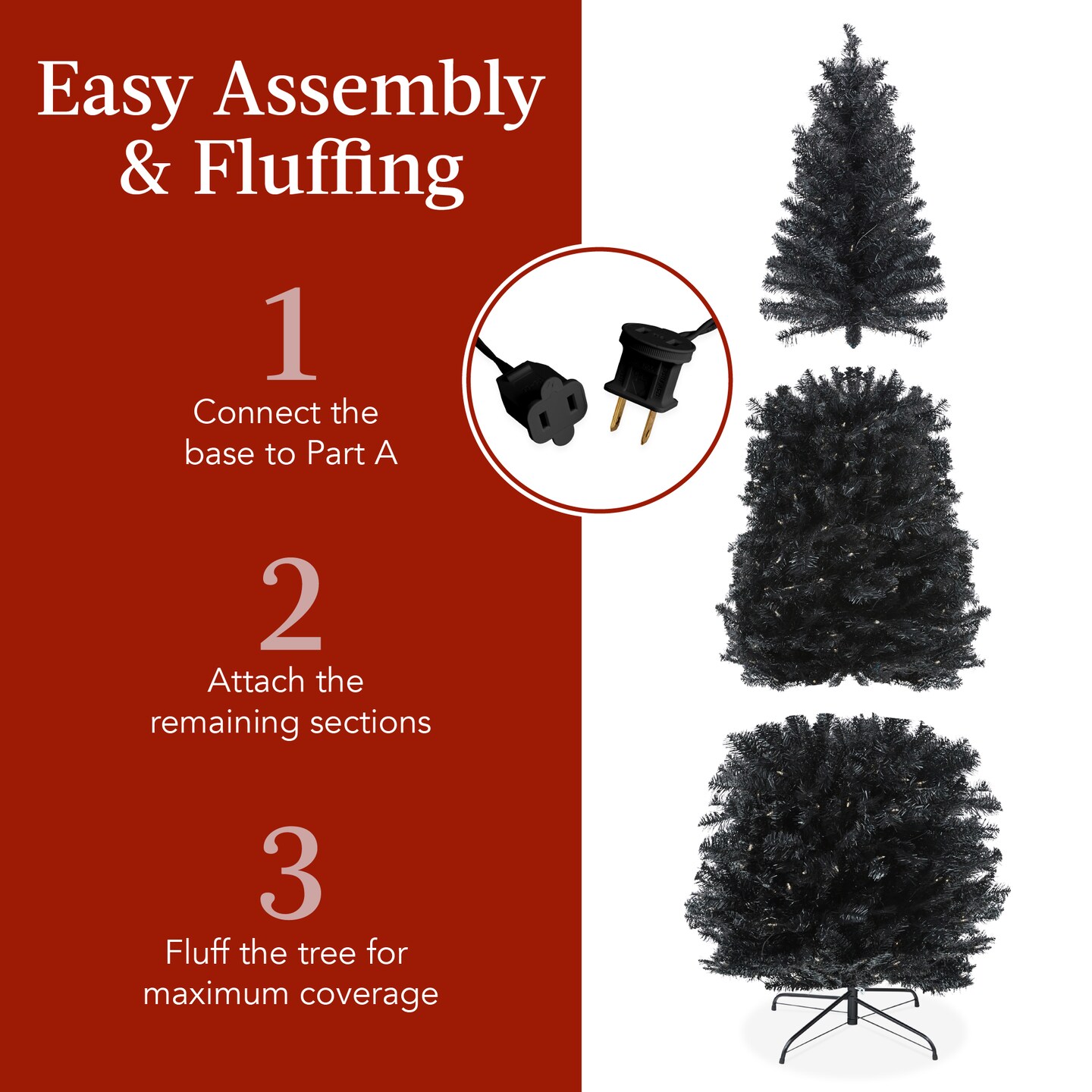Best Choice Products Pre-Lit Black Artificial Christmas Tree, Holiday Pencil Tree w/ Metal Base