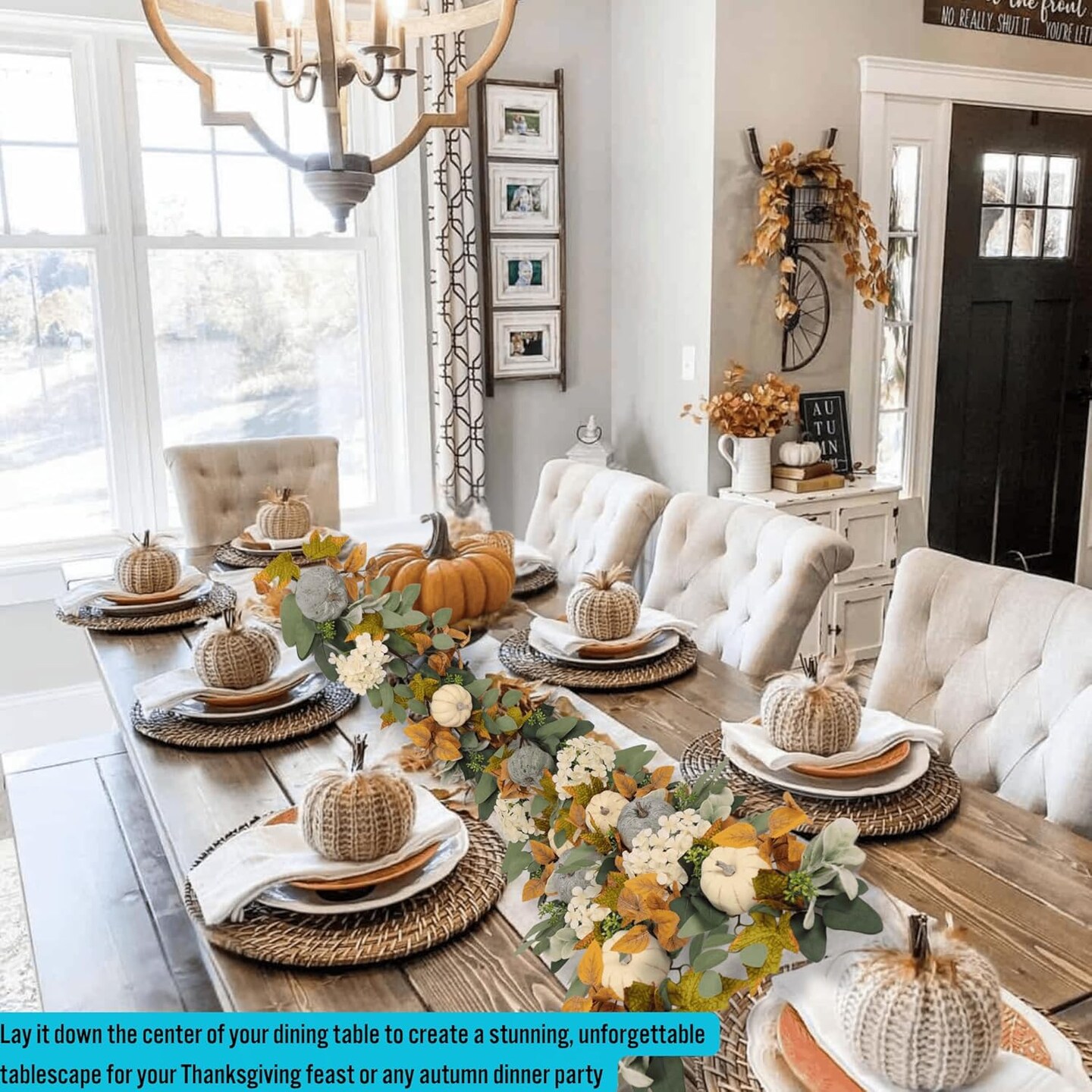 Fall Pumpkin Garland 60 Inch (5 Ft),Autumn Eucalyptus & Lambs Ear Garland