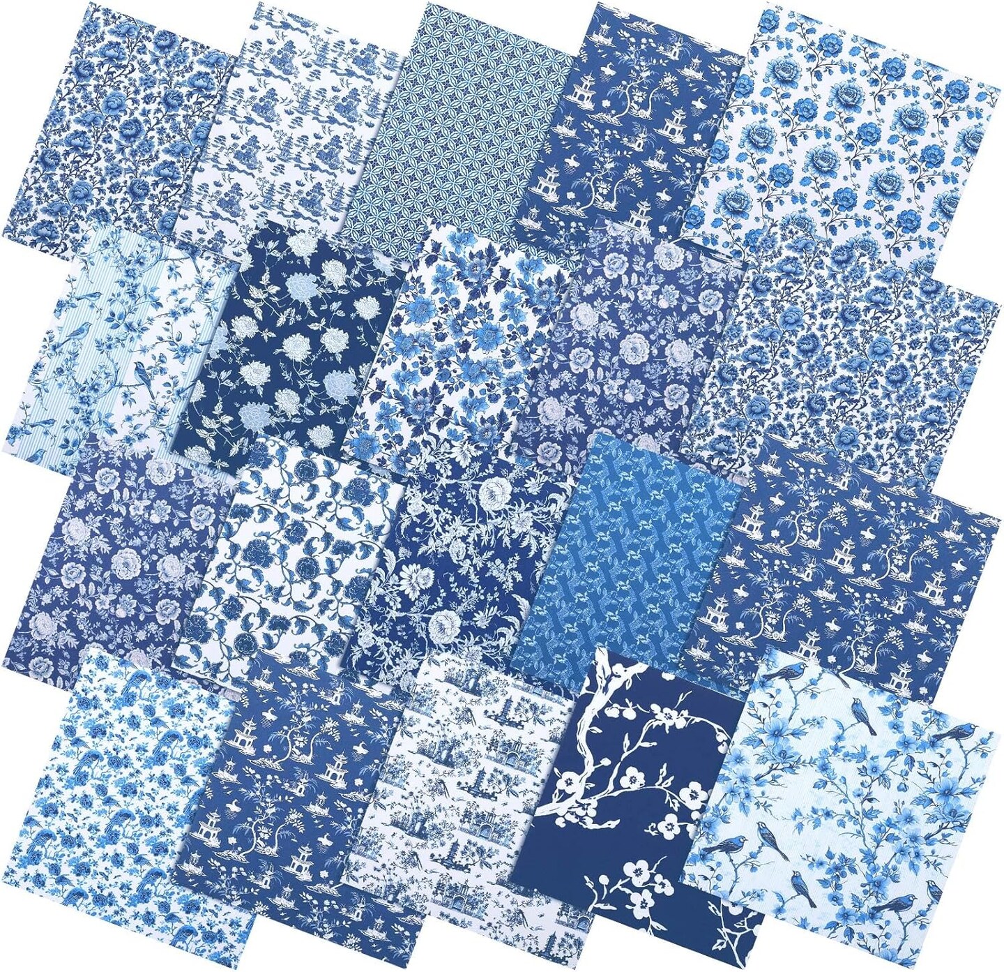 60 Pcs 10 x 10 Inch Blue and White Quilting Precut Fabric Squares