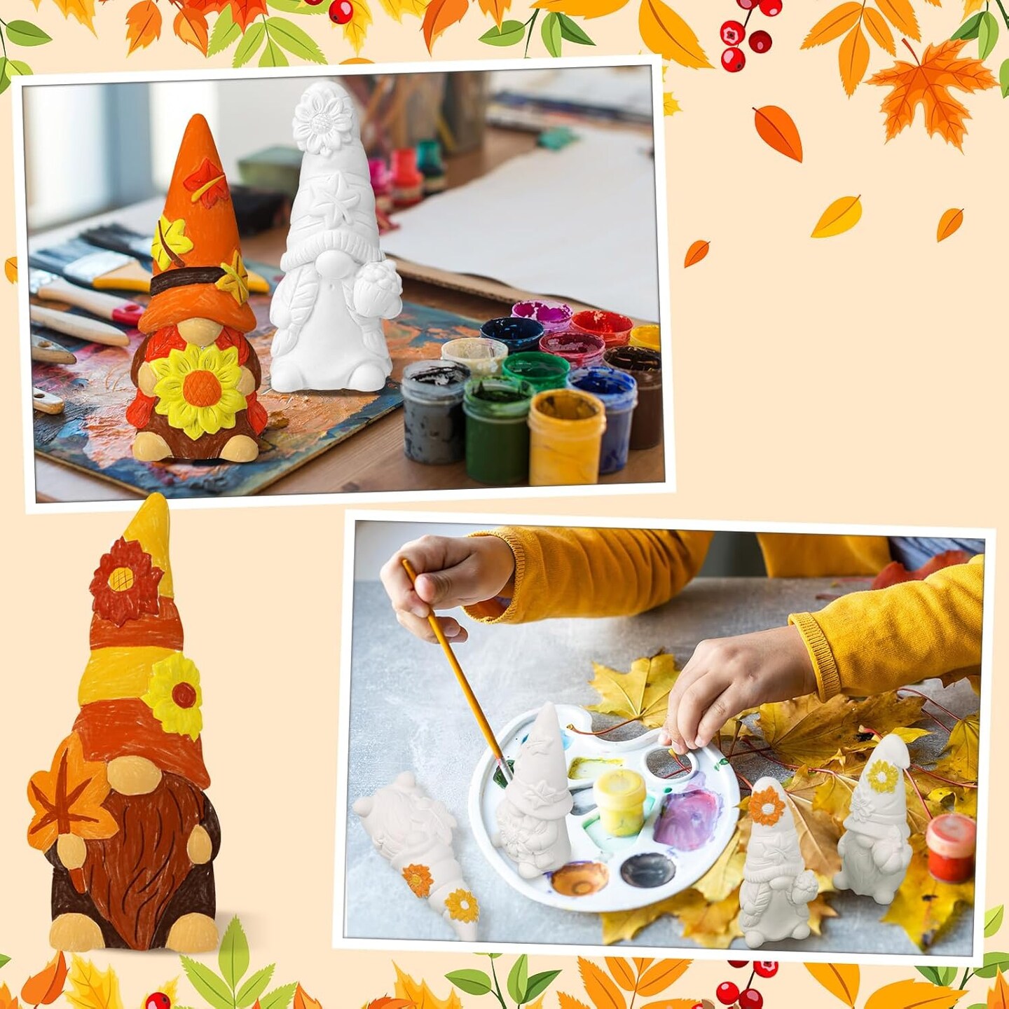 4 Pcs Fall Gnome Ceramic to Paint Kit 5 Inch Ready to Paint Your Own Ceramic Gnome Statues