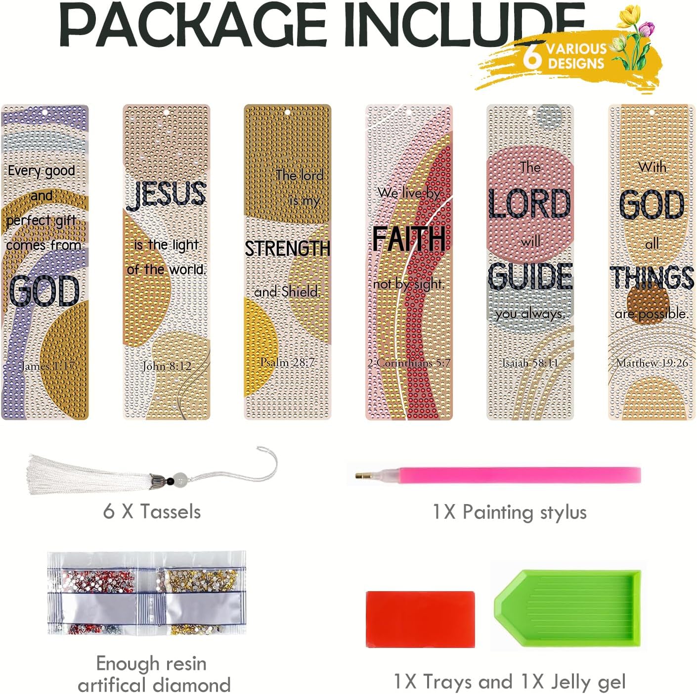 Bible Verse Diamond Art Bookmarks – 6 PCS DIY Boho Diamond Painting Kits, Inspirational Christian Art Craft, Perfect Gift for Book Lovers, Adults & Beginners