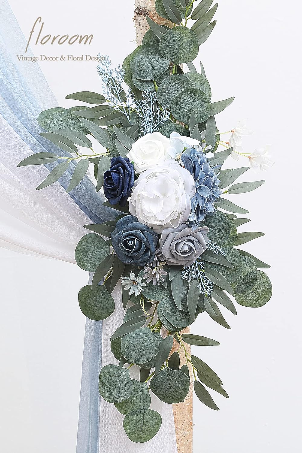 Artificial Dusty Blue &#x26; Navy Blue Floral Swag Arrangement