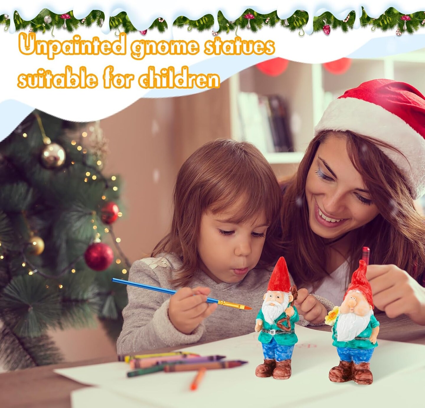 6 Pcs Paint Your Own Garden Gnomes Unpainted Kit to Paint Statue Spring DIY Craftworks with Acrylic