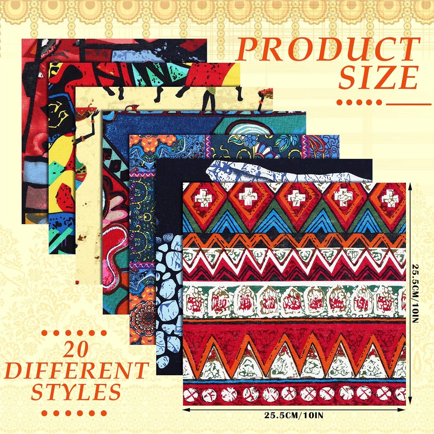 Pre-cut Fabric African Print Cotton Squares – 40 pcs 10 x 10 Inch Ankara Kente Ethnic Multicolor Quilting & Sewing Fabric Bundle