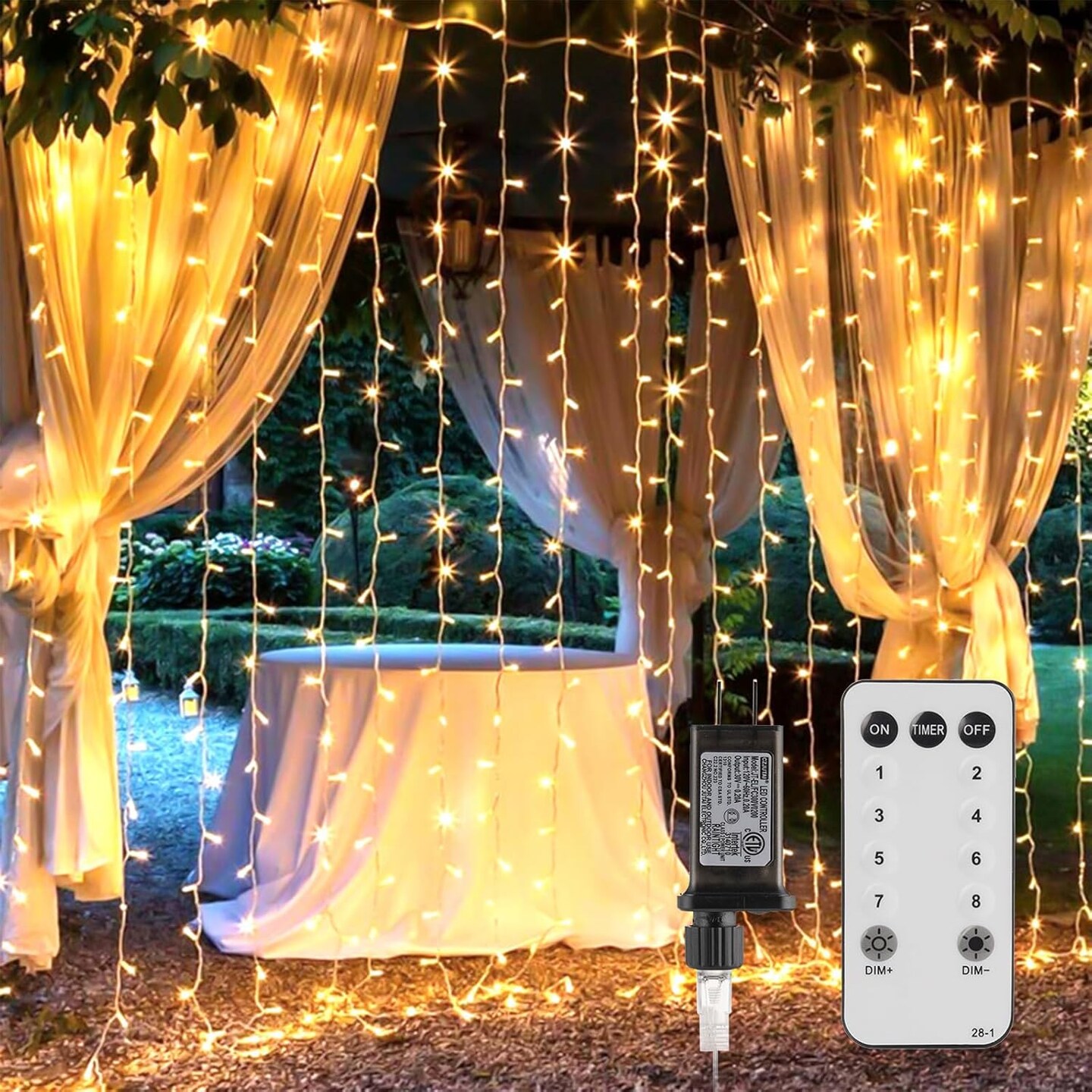300 LED Curtain String Lights – 9.8x9.8FT Hanging Fairy Lights with Remote, 8 Modes, Timer, IP44 Waterproof, Silver Wire Window Lights for Bedroom, Wedding, Party, Christmas (Not Connectable)