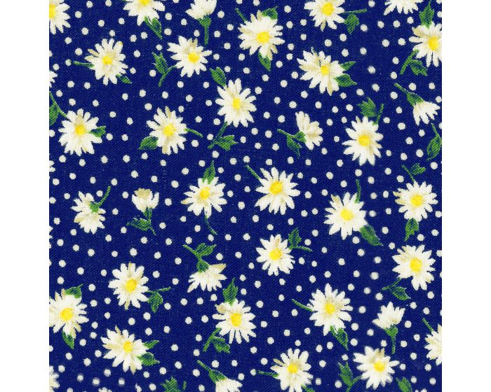 Daisies Dots Navy Cotton Fabric | By the Yard | Sewing and Crafting | 44 inches wide