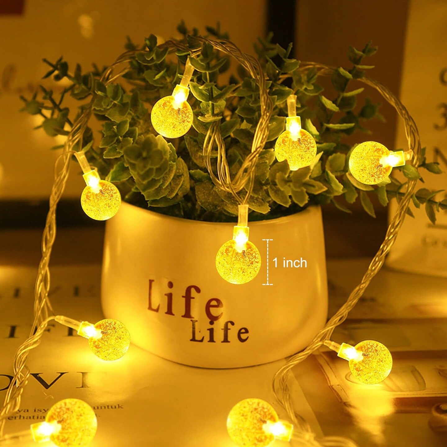 33ft Crystal Globe String Lights, 100 LED Plug-in Fairy Lights with Remote & Timer, 8 Modes, Waterproof, Warm White for Patio, Yard, Porch, Garden, Bedroom, Wedding & Party Decor (33 FT - Warm White)