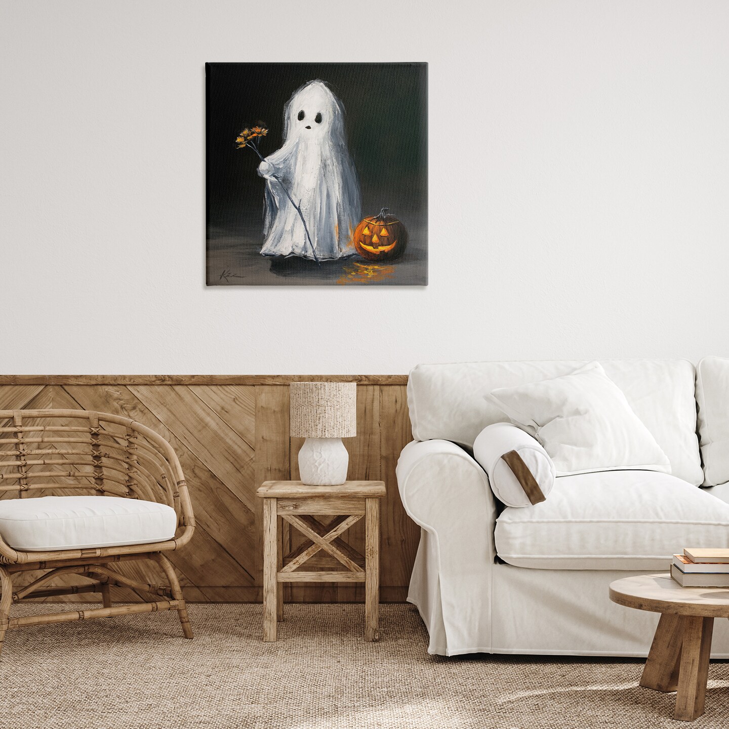 額装品/Haunted/ズヴィ ゴールドスタイン/ポスター/アート/インテリア Stupell Industries Vintage Halloween Ghost & Pumpkin Canvas