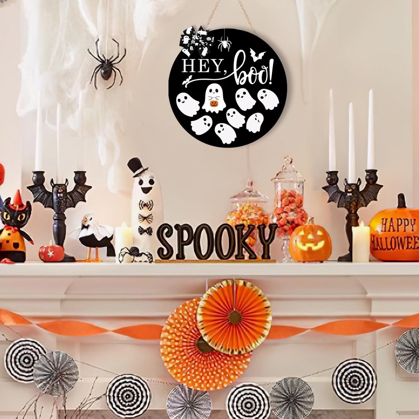 Halloween Door Sign Decorations Ghost Wreath