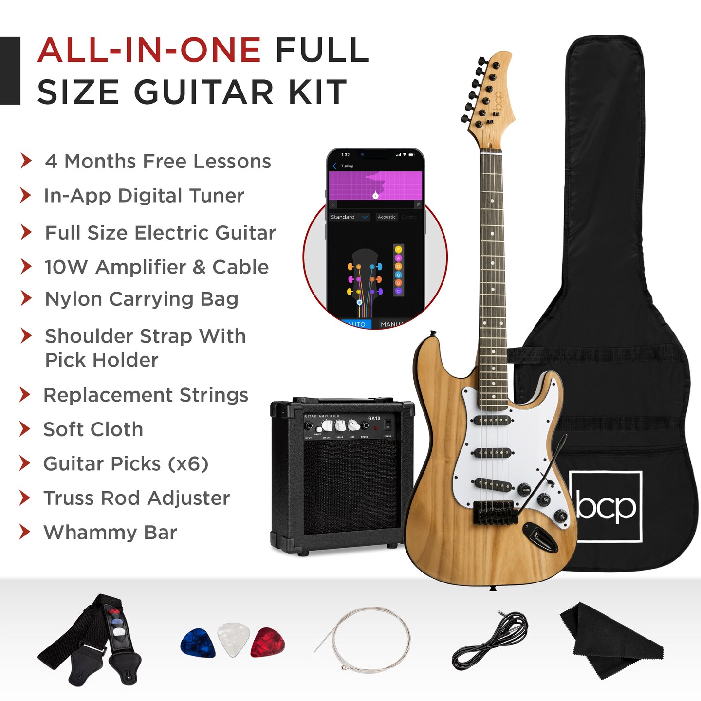Best Choice Products 39in Full Size Beginner Electric Guitar Kit with Case, Strap, Amp, Whammy Bar