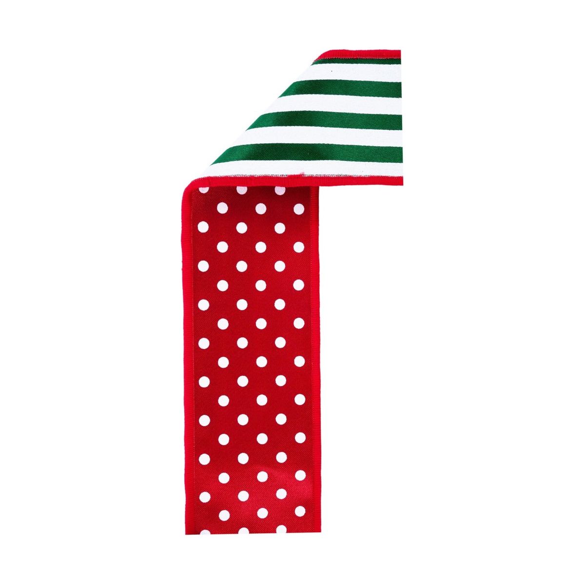 2.5&#x22; Polka Dot Striped Fused Ribbon: Red/Green/White (10 Yards)