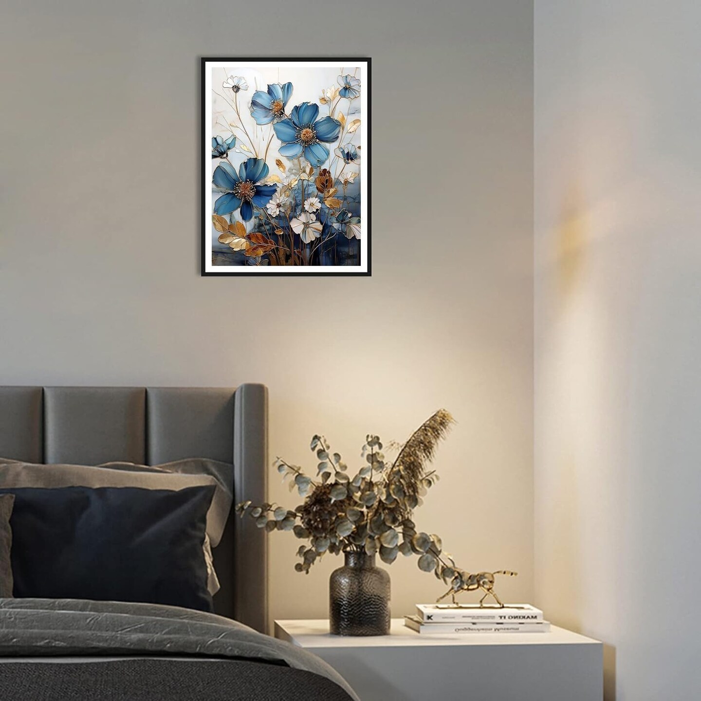 Floral Stamped Cross Stitch Kits, Blue Flowers Cross Stitch Ornament Kits for Adults Beginners