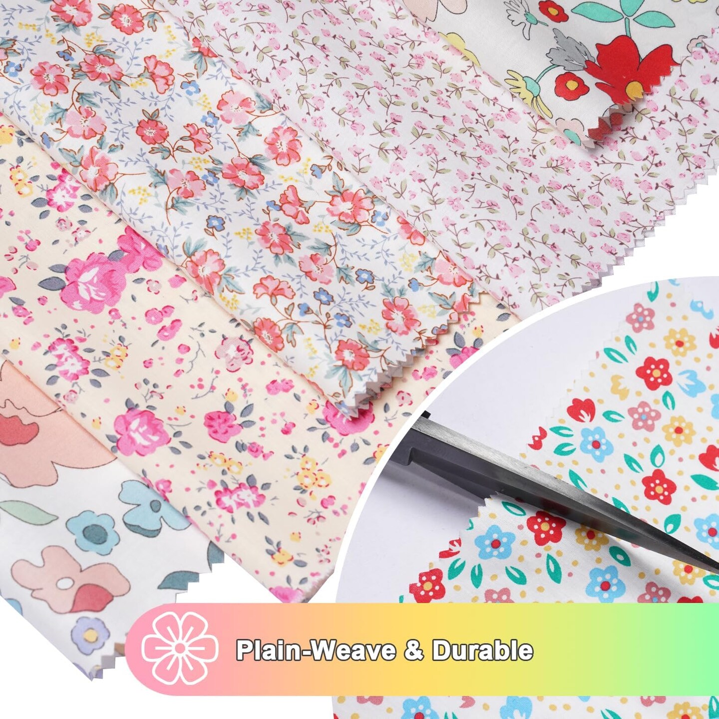 42 Pieces 10″ Pre-Cut Floral Prints Cotton Fabric Squares — Layer Cake Quilting Fabric