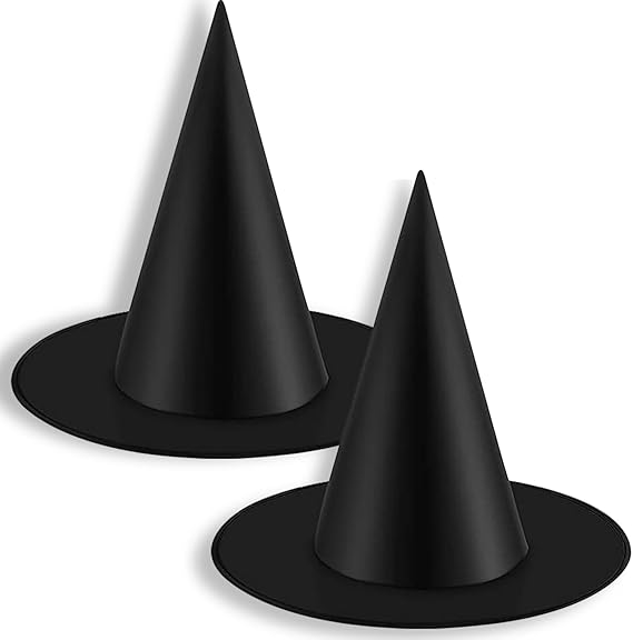 2 Pack Halloween Black Witch Hats with Hanging Rope