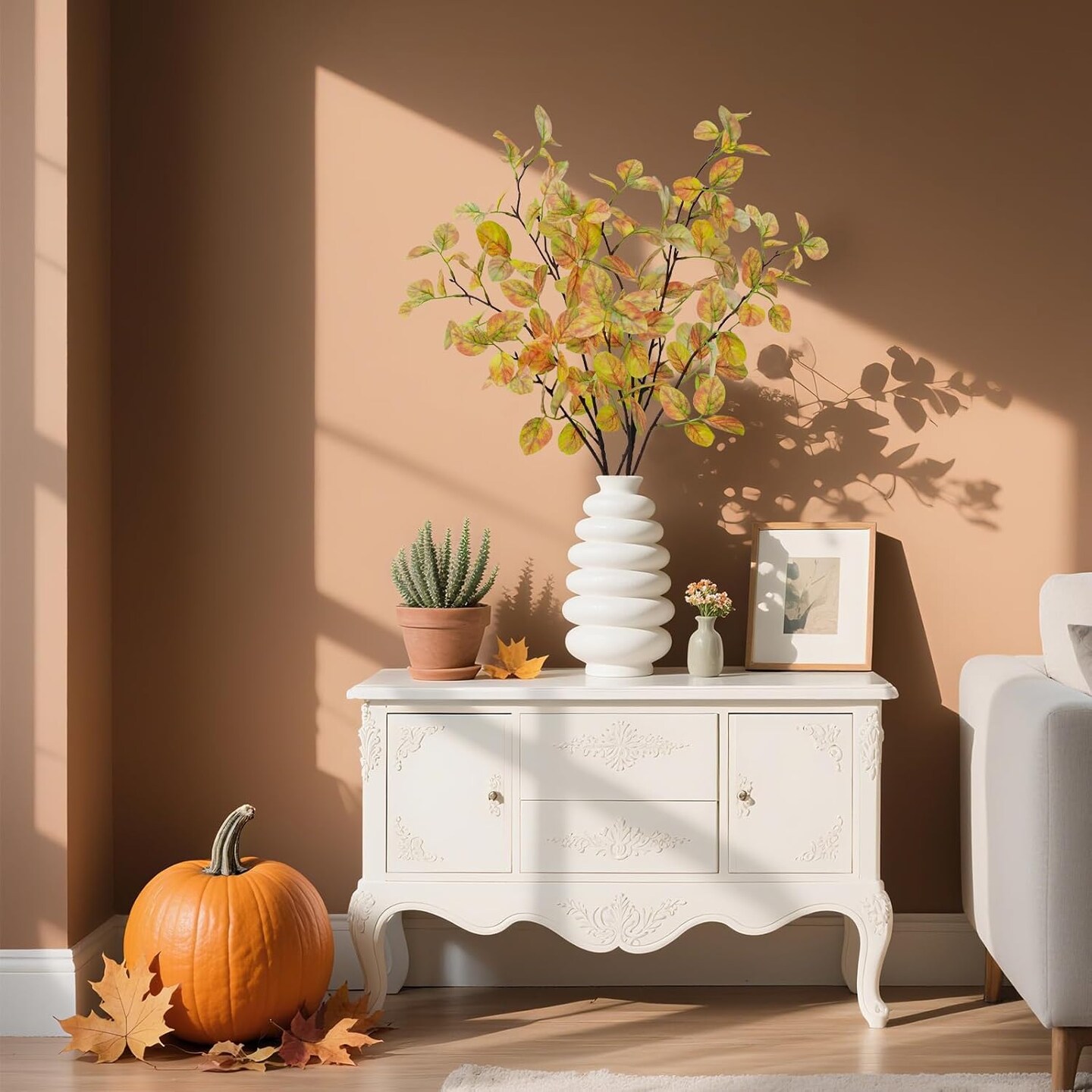 2PCS Artificial Fall Leaves Stems, 36&#x22; Fake Eucalyptus Leaves