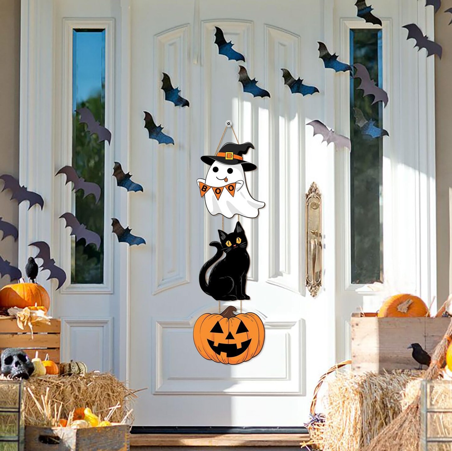 Halloween Ghost Black Cat Pumpkin Door Hanging Sign Decorations