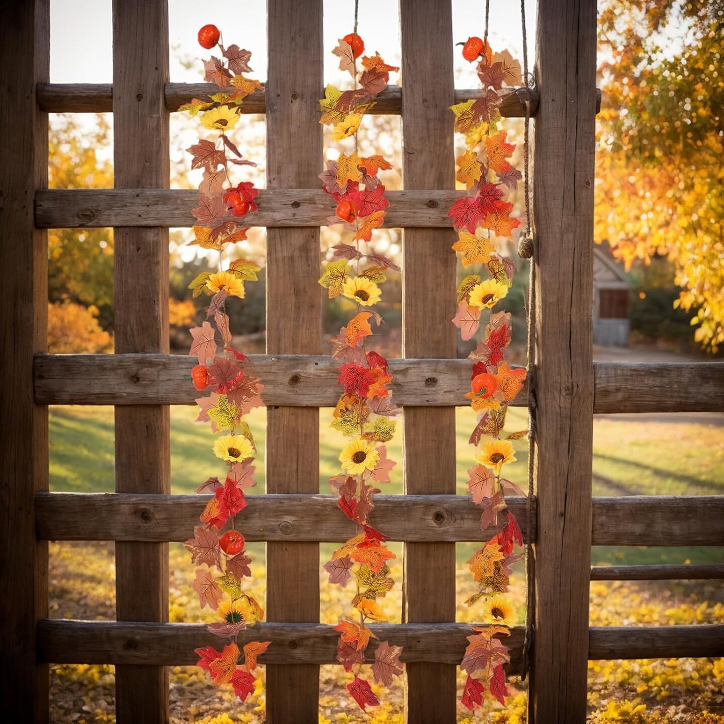 3 Pack Fall Garland for Mantle - 5.6Ft Artificial Maple Vine with Pumpkins & Sunflowers
