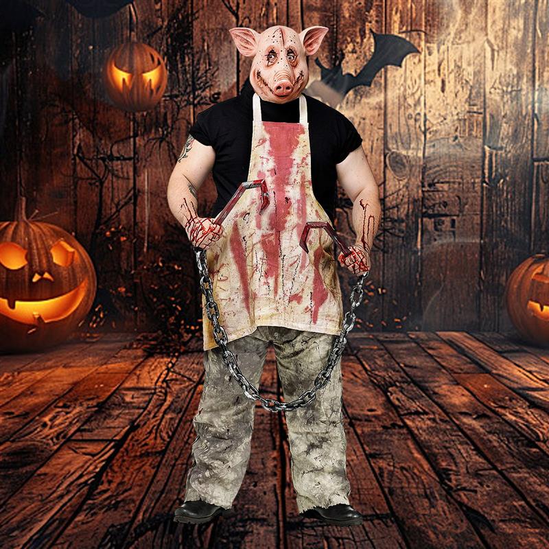 Men&#x2019;s Pig Butcher Costume with Pig Mask and Bloody Apron