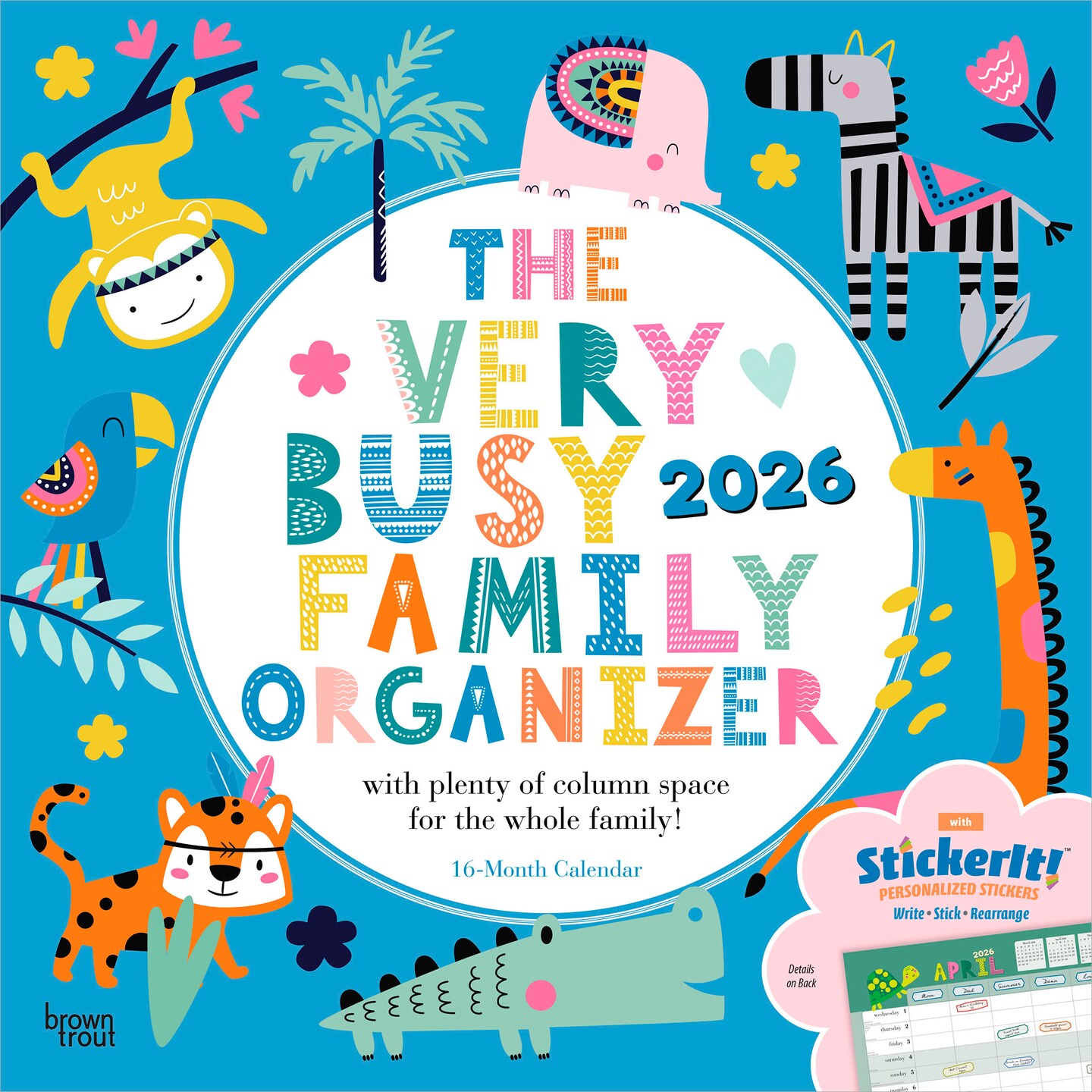 The Very Busy Family Organizer | 2026 12 x 24 Inch (Hanging) Monthly Square Wall Calendar | Matte Paper and Sticker Sheet | Plastic-Free