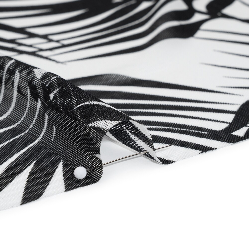 1 Yard Black and White Palm Leaves Stretch Nylon Mesh 57" Width Fabric