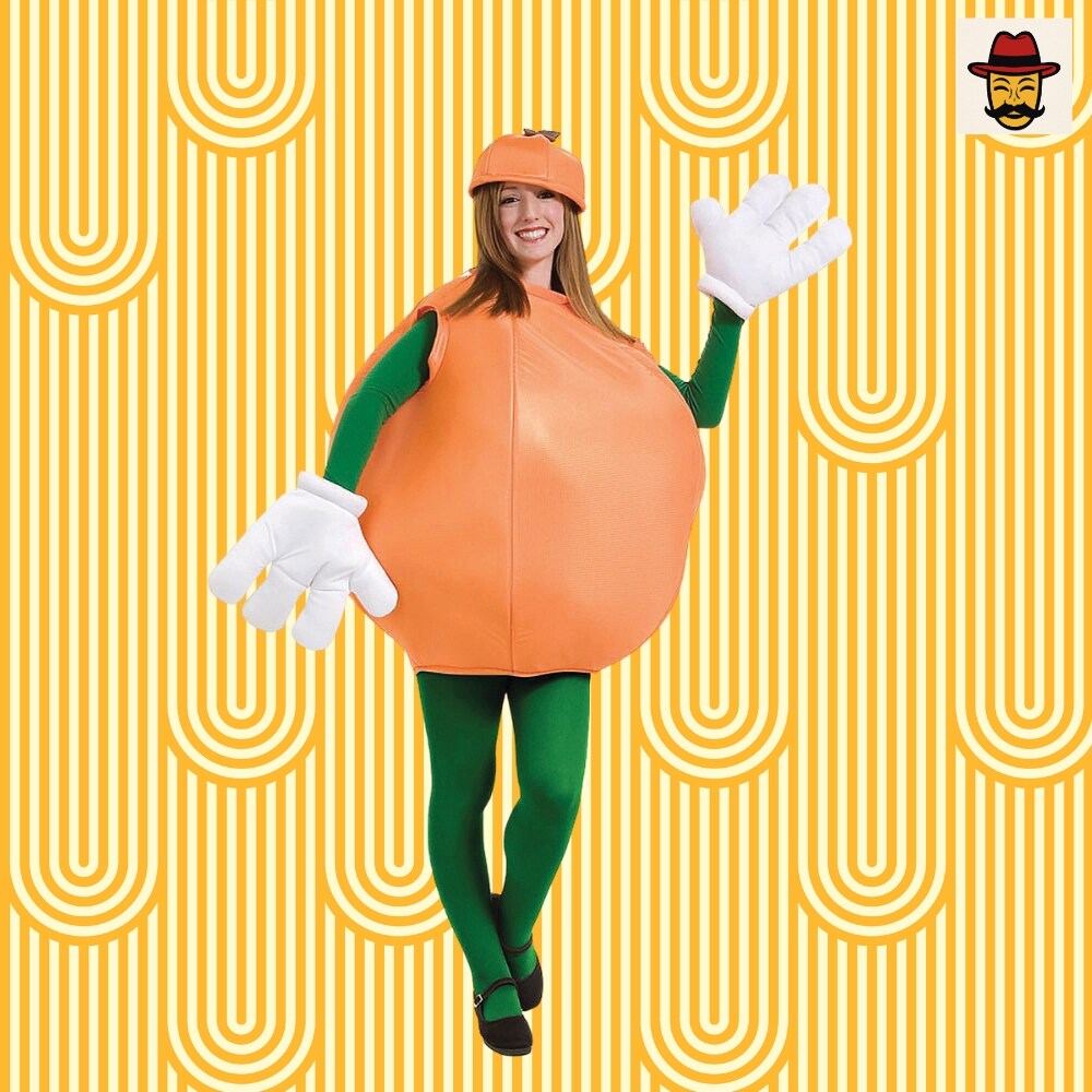 Orange Fruit Adult Costume Funny Smock Tunic with Hat Halloween Party Outfit