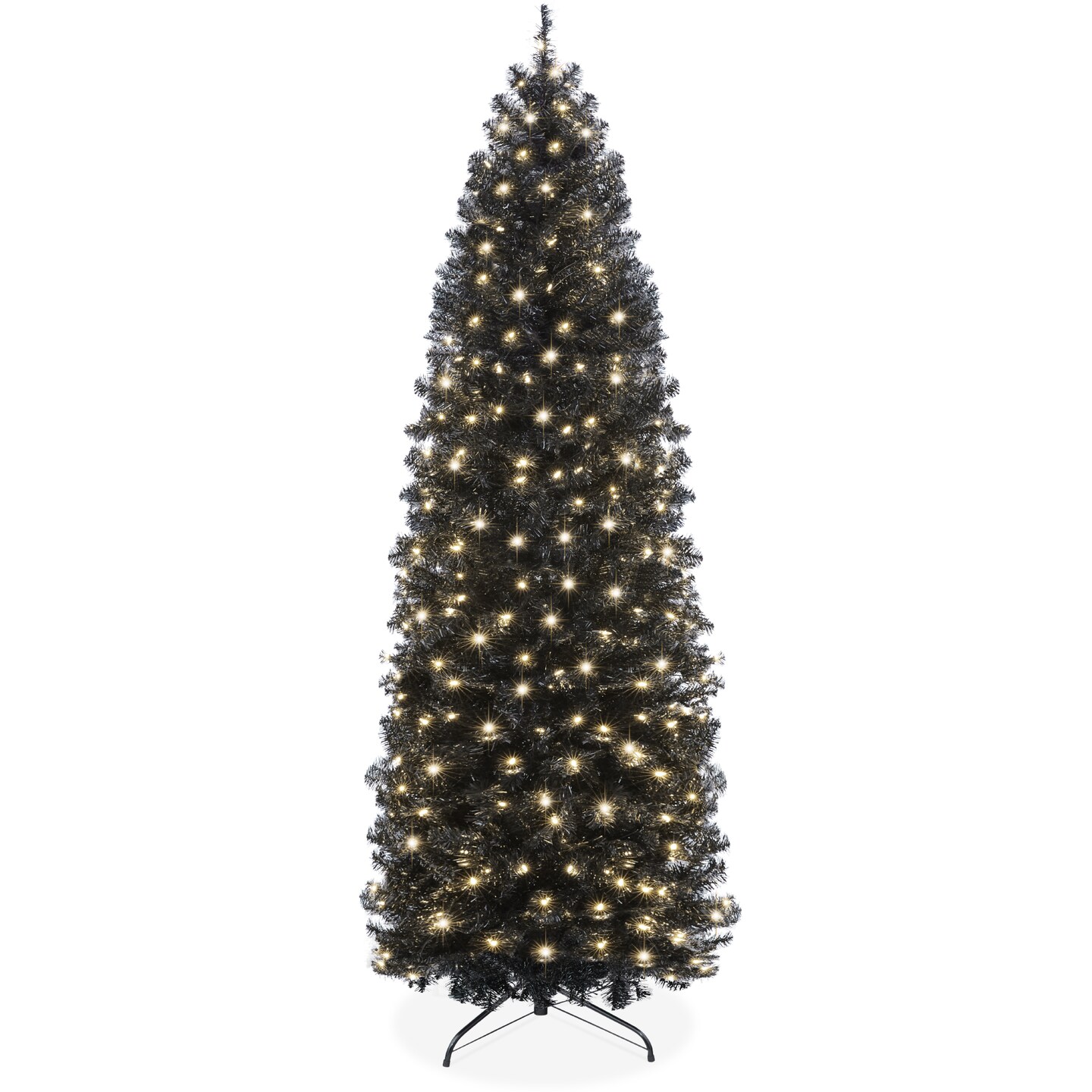 Best Choice Products Pre-Lit Black Artificial Christmas Tree, Holiday Pencil Tree w/ Metal Base