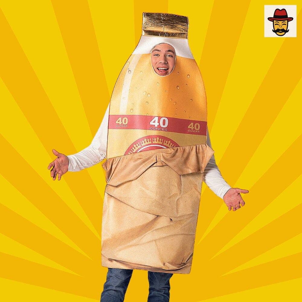 Brown Bag Bottle Costume Beverage Foam Tunic Photo Print Funny Adult Halloween Party Outfit