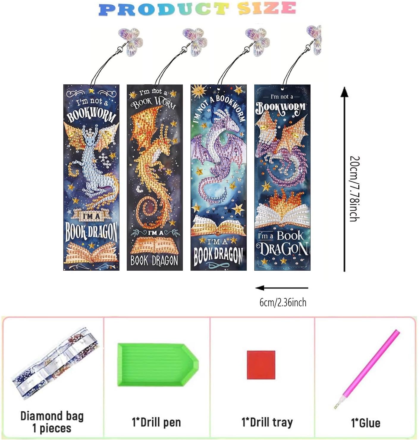 4pcs Diamond Painting Bookmark Kits for Adult(Dragon)