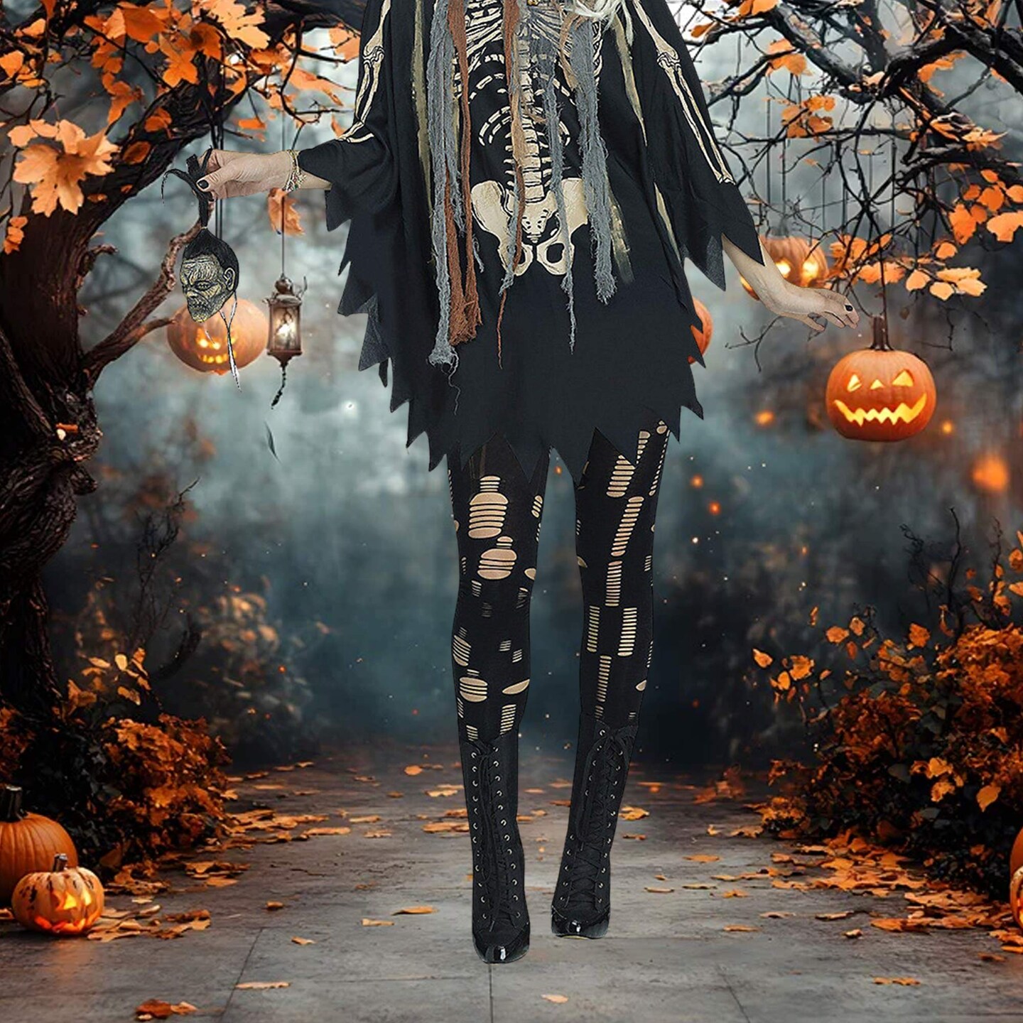 Spooky Voodoo Skeleton Poncho Costume