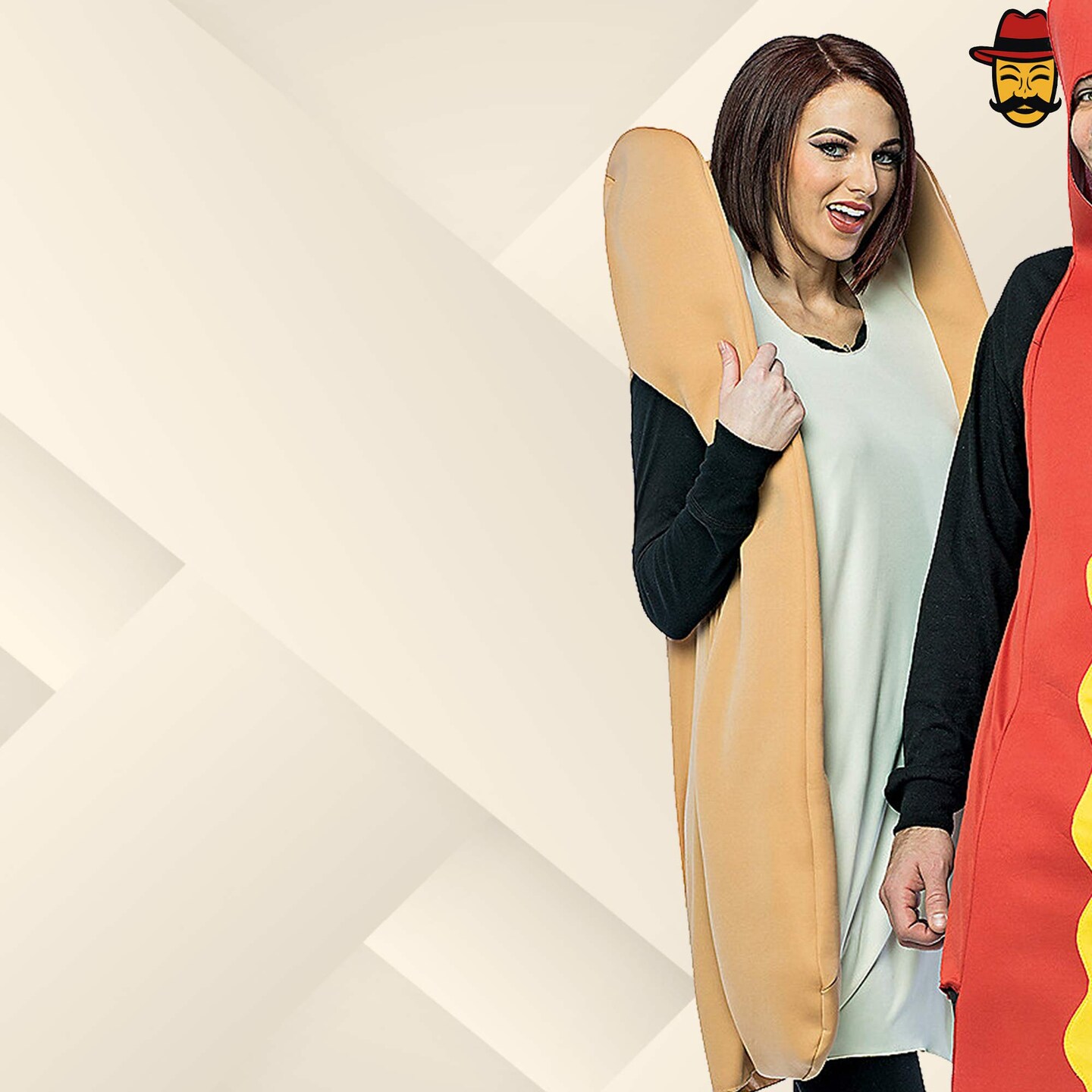 Hot Dog and Bun Couples Costume Set Funny Food Tunics Halloween Party Outfit