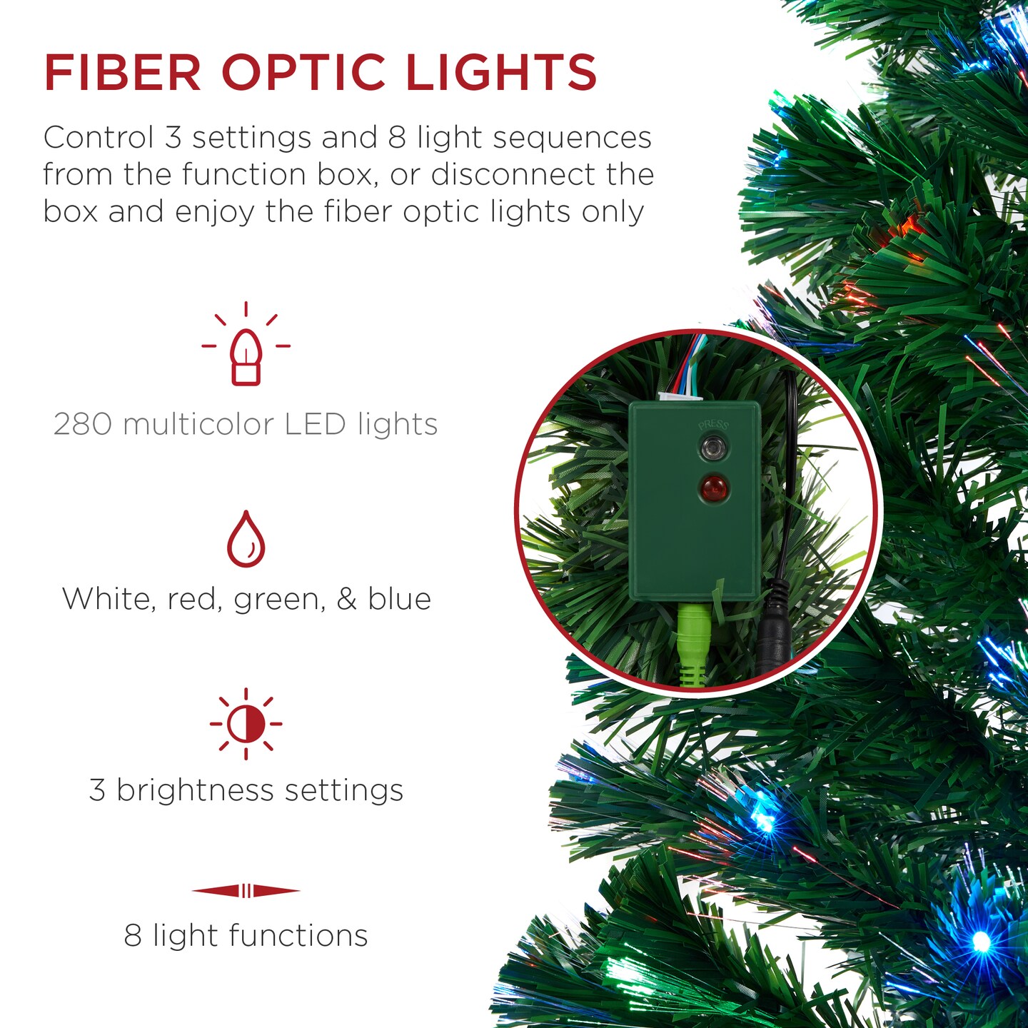 Best Choice Products Pre-Lit Fiber Optic Artificial Pine Christmas Tree w/ Multicolored LED Lights, 8 Sequences