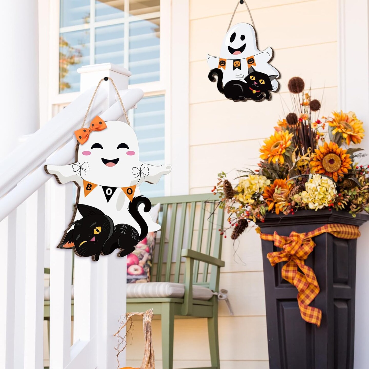 2 Pcs Halloween Ghost Witch Door Sign Boo Decor - Ghost