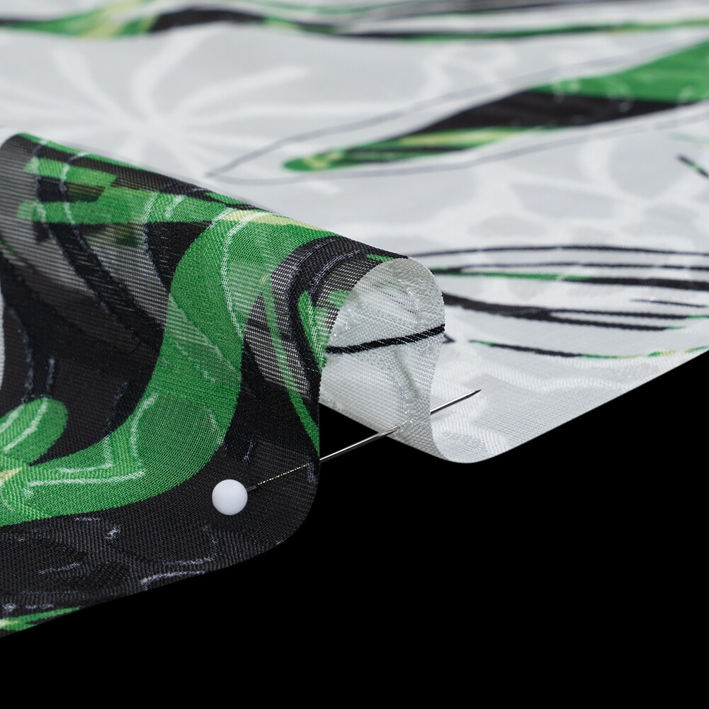 1 Yard White, Green and Black Floral Polyester Fabric Brocade Deadstock Material 56 inch Width