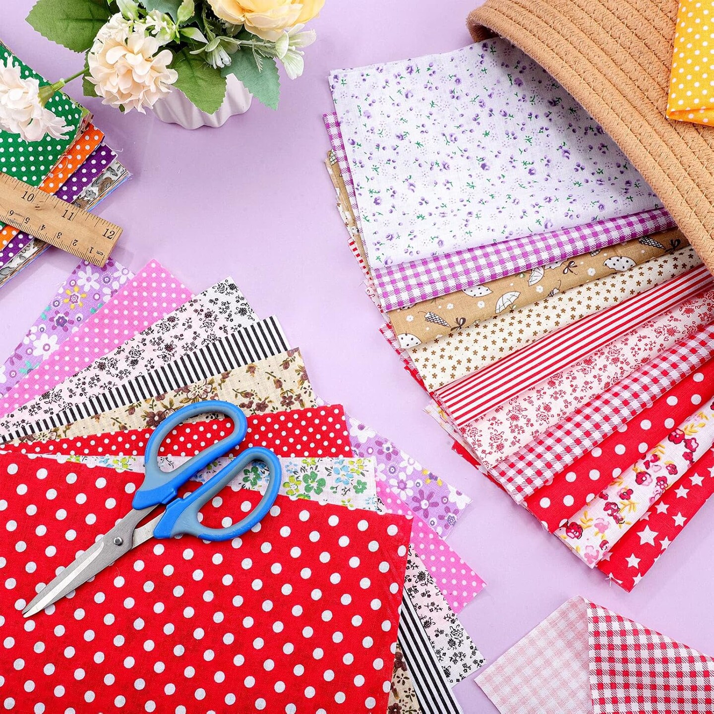 100 Pcs 10 x 10 Inch Cotton Fabric Squares Multicolor Precut