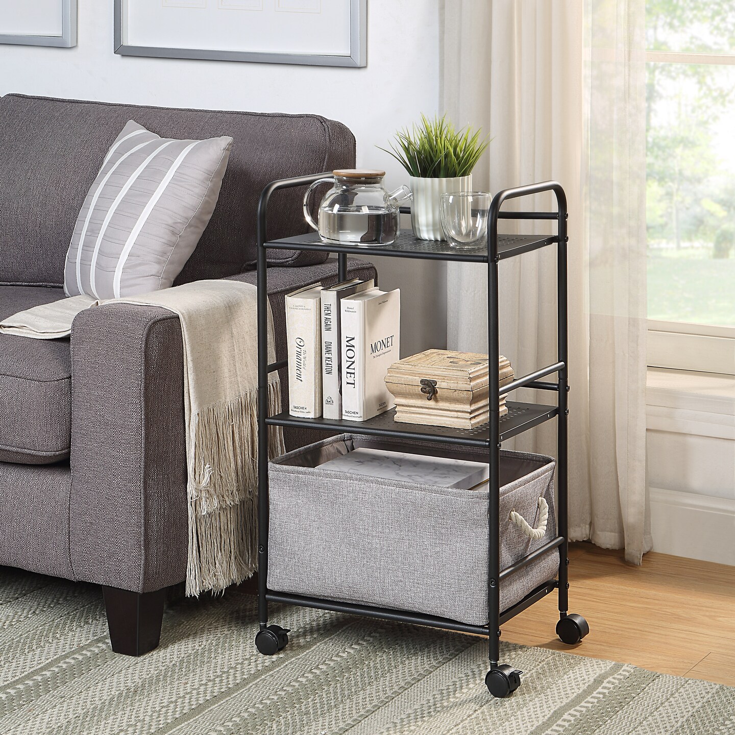3-Tier Rolling Utility Cart &#x2013; Metal Storage Organizer with Wheels