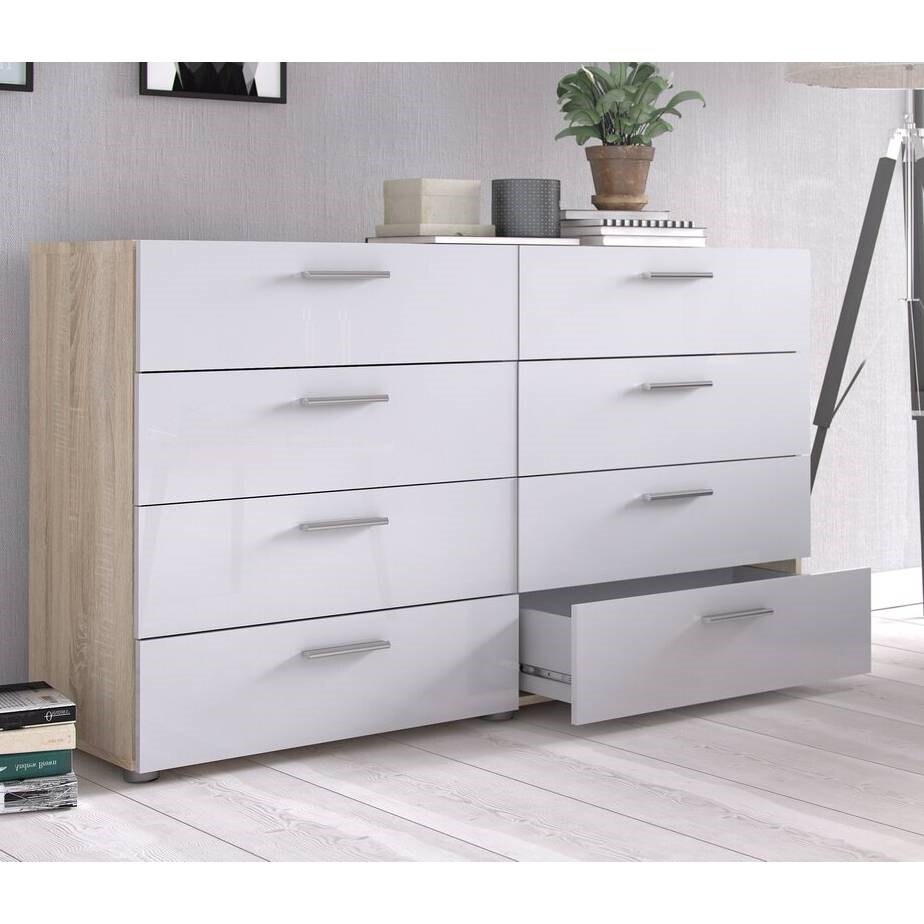 Modern 8-Drawer Double Dresser for Bedroom Storage with Metal Hardware and Foil Finish