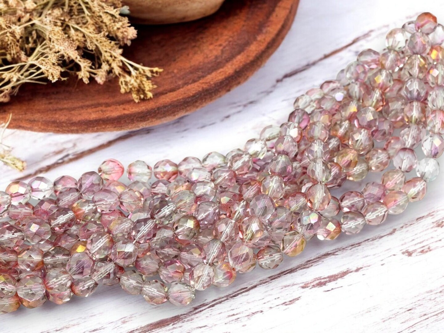*25* 8mm Pink Crystal Luster Fire Polished Round Beads